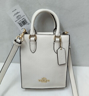 Coach North South Mini Tote Chalk White Pebbled Leather Crossbody Bag - NWT